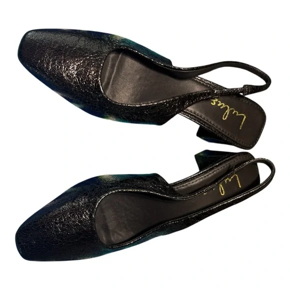 Lulus Black Embossed Pointed Toe Slingback Block Heel Shoes – Mid Heel Size 9 - Picture 2 of 9